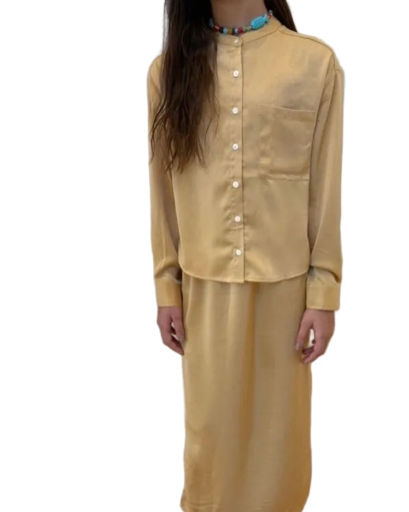 Mandarin Collar Silk Set- Butter
