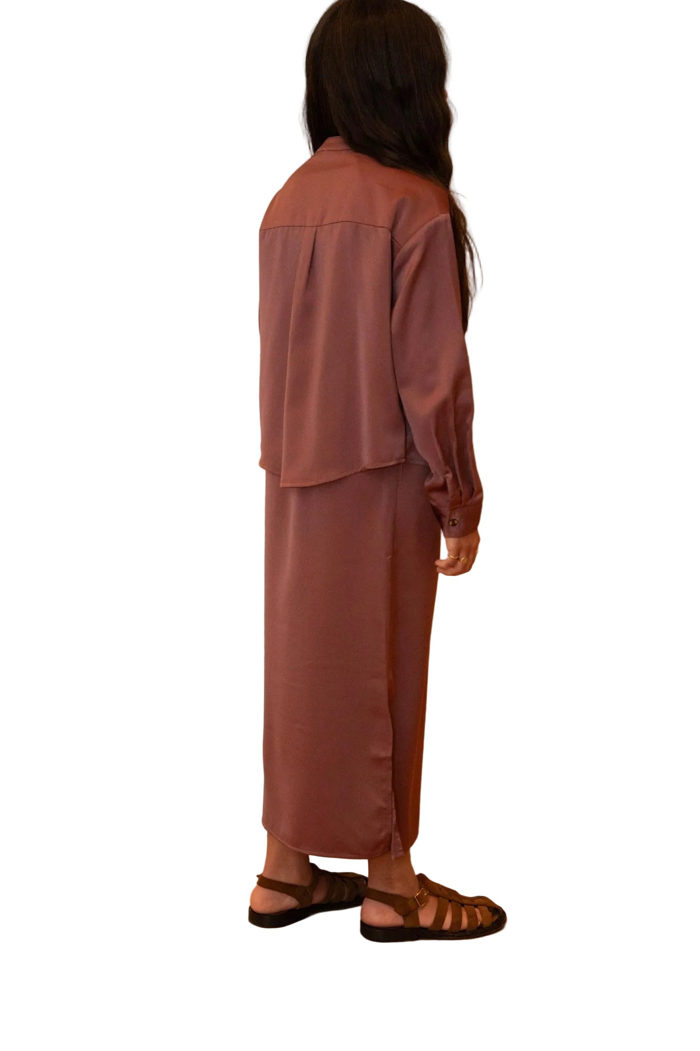 Mandarin Collar Silk Set- Plum