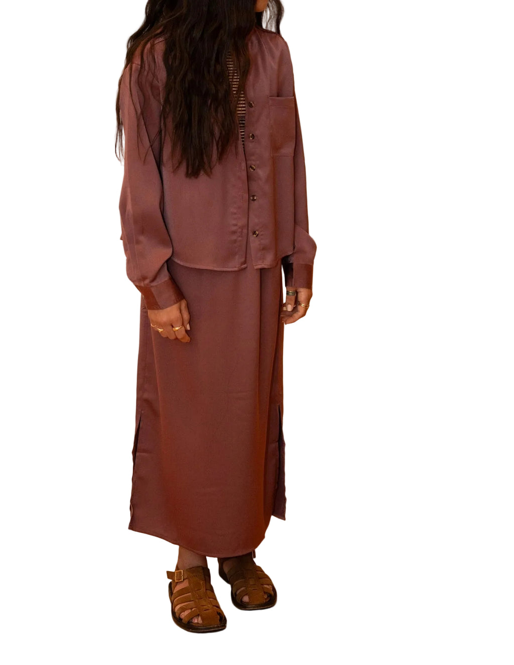 Mandarin Collar Silk Set- Plum