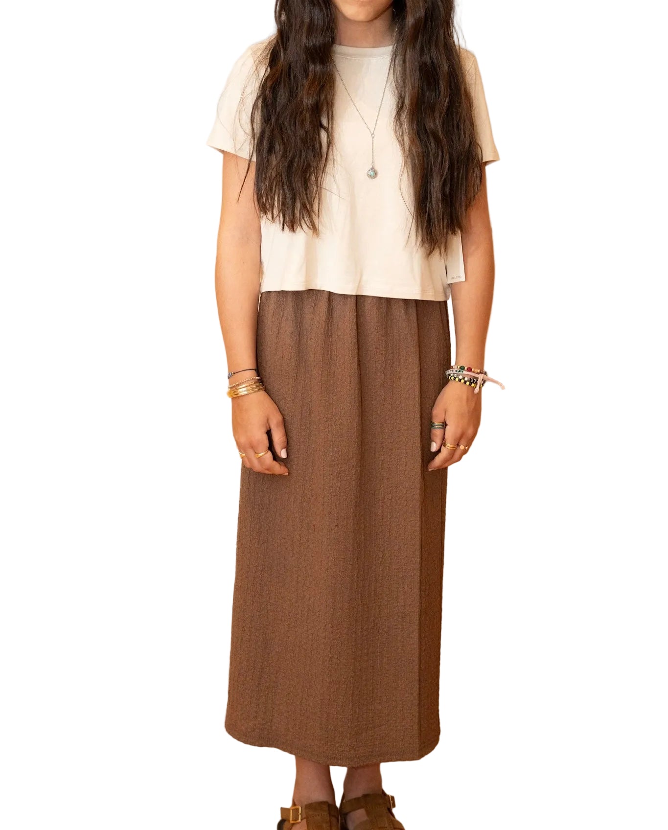 Cropped Short Sleeve Tee- Beige