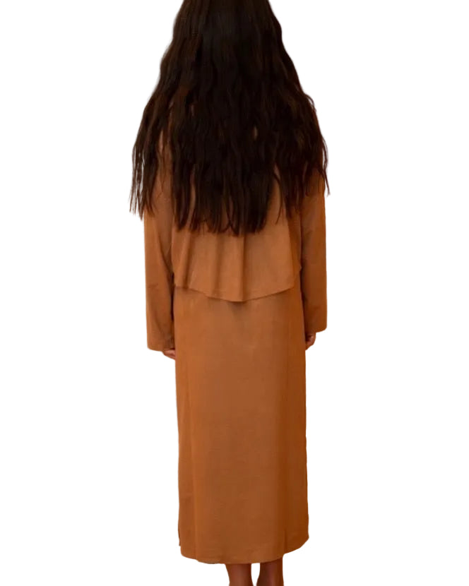 Suede Set with Contrasting Leather Collar- Caramel