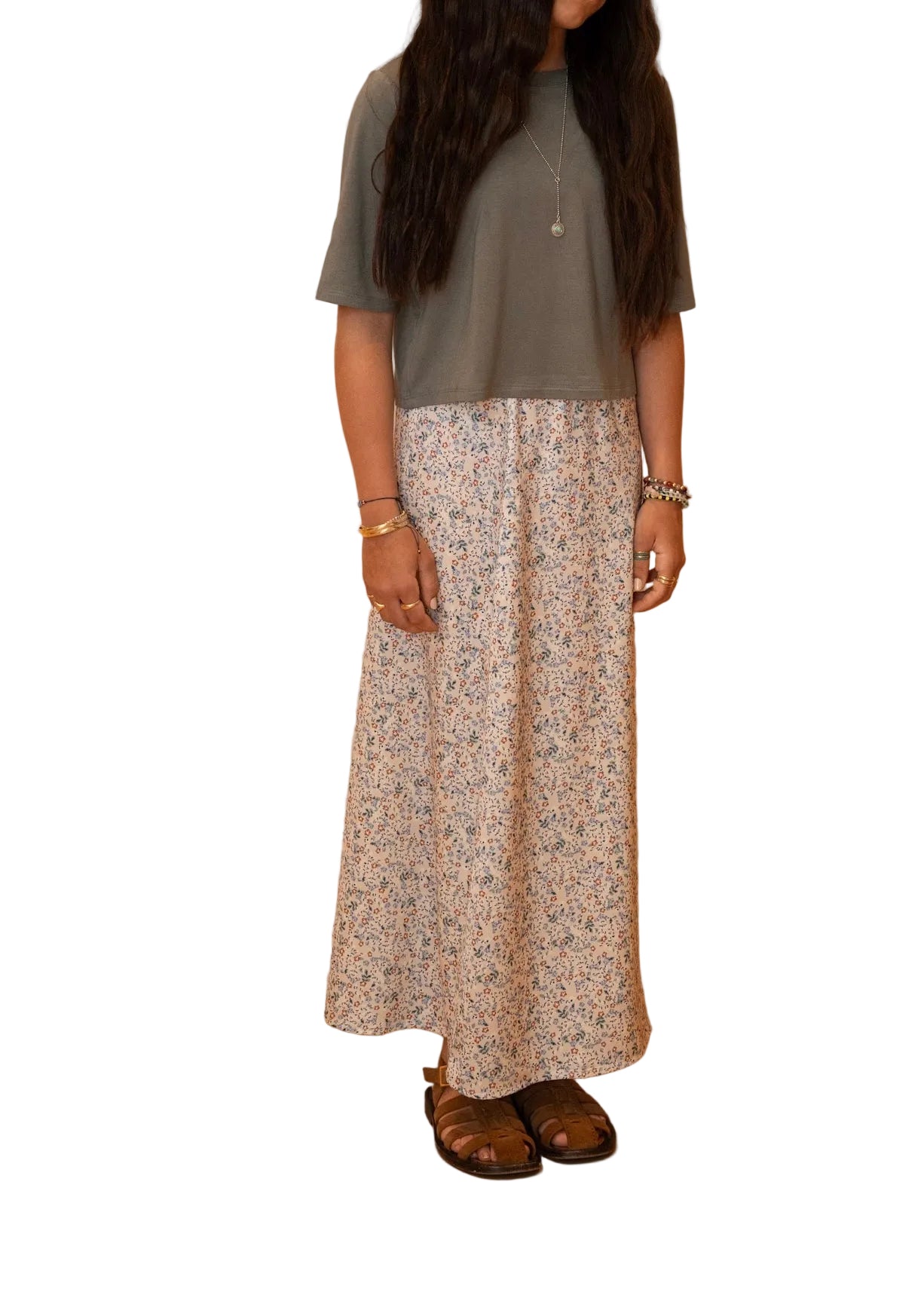 Green Cropped Tee- 3/4 Sleeve