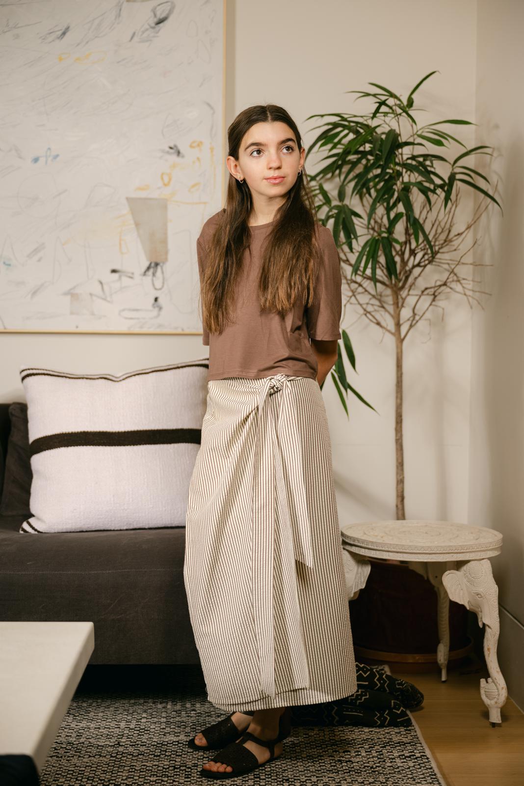Wrap Skirt- Brown Seersucker