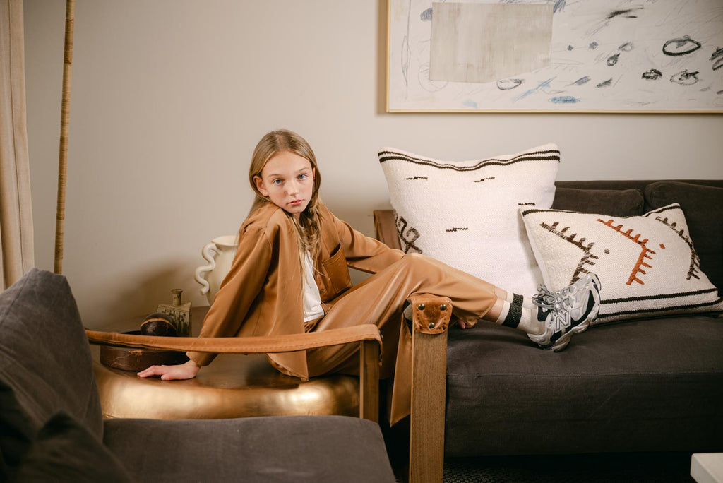 Mandarin Collar Silk Set- Toffee