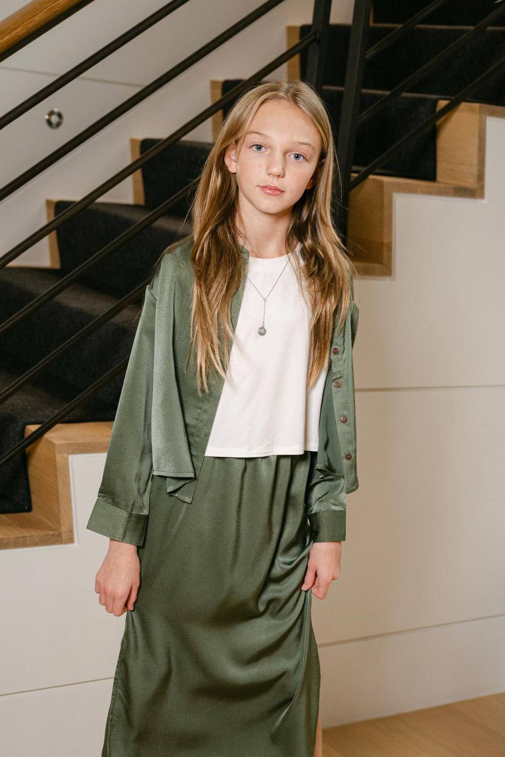 Mandarin Collar Silk Set- Sage