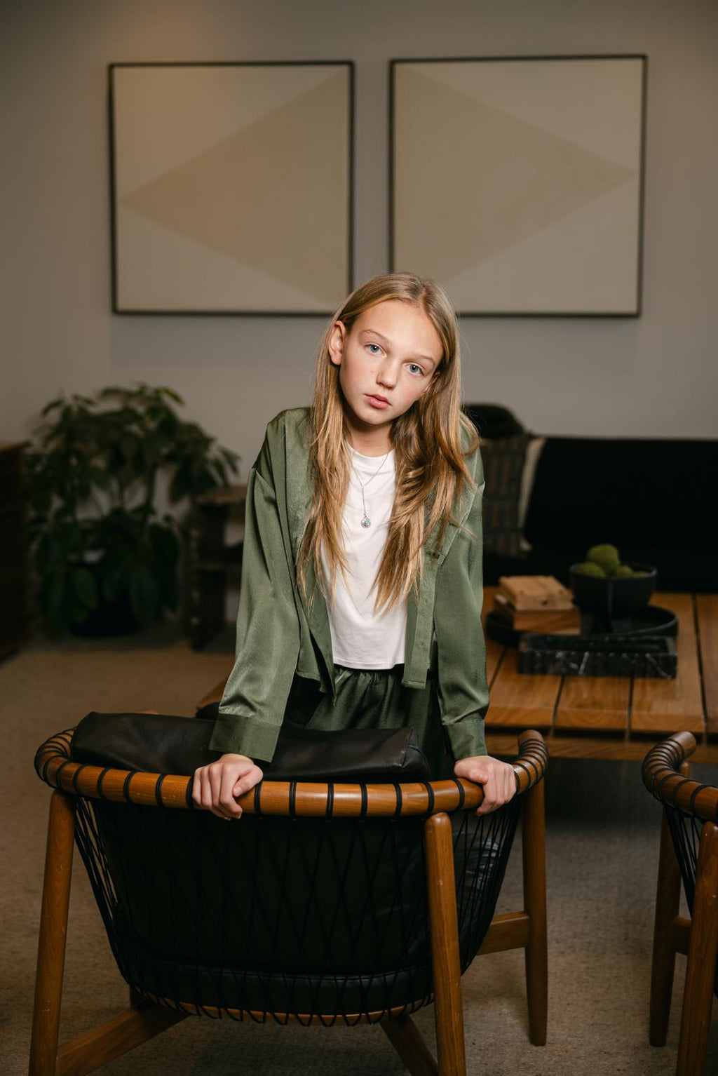 Mandarin Collar Silk Set- Sage