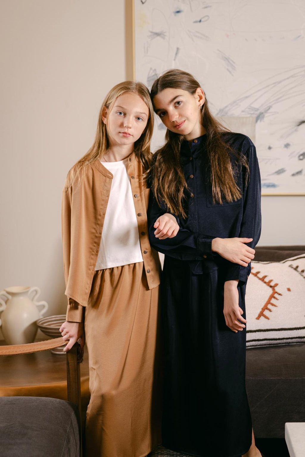 Mandarin Collar Silk Set- Toffee